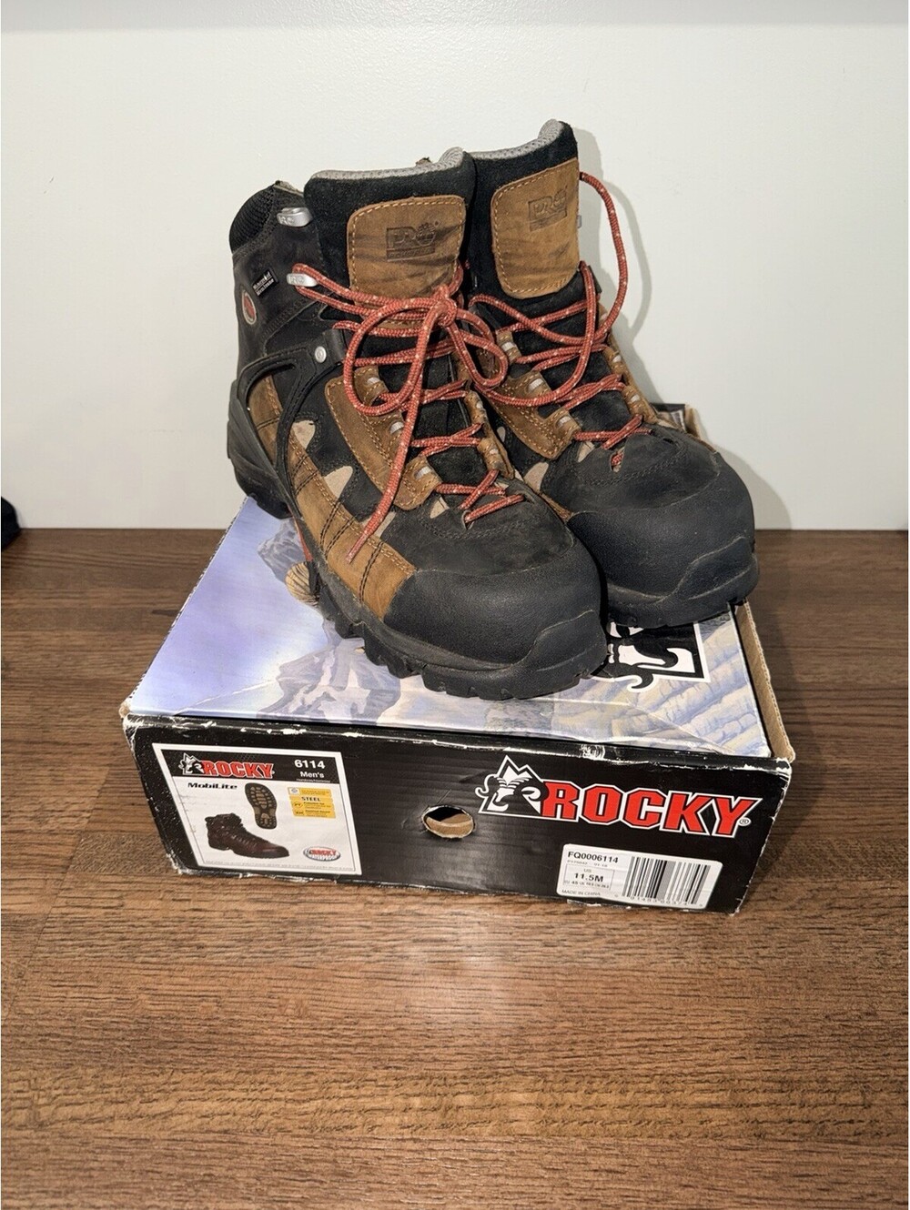 Rocky Mobilite 6114 Men’s 11.5M Waterproof Steel Toe Work Boots Brown Used
